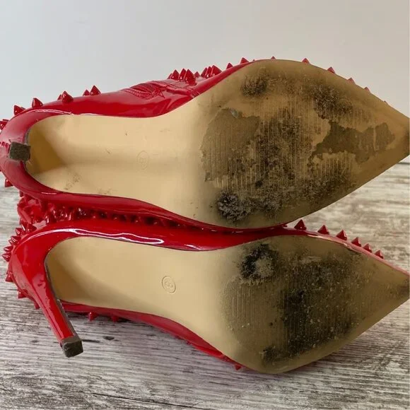 Liliana Red Spiked Stiletto Boots / Heels - Sz 8 - Picture 7 of 8